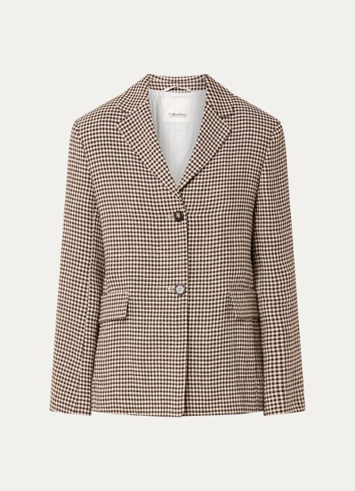 Max Mara Blazer met ruitdessin en schoudervulling - voorkant 3 beige
