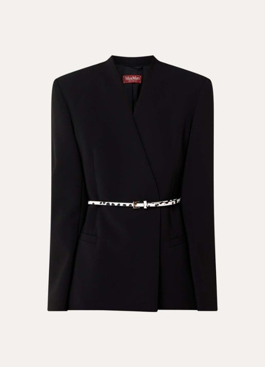 Max Mara Blazer met schoudervulling en ceintuur - voorkant 2 zwart