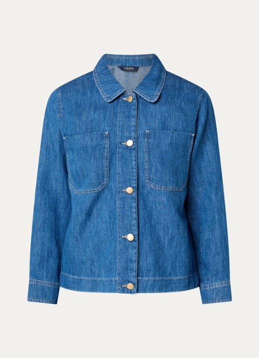 Max Mara Blouse in linnenblend met borstzakken - voorkant indigo