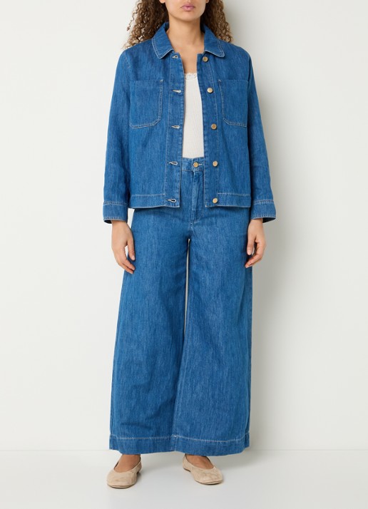 Max Mara Blouse in linnenblend met borstzakken - voorkant 2 indigo