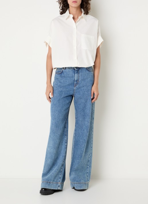 Max Mara Blouse met backprint en borstzak - voorkant 4 gebroken wit