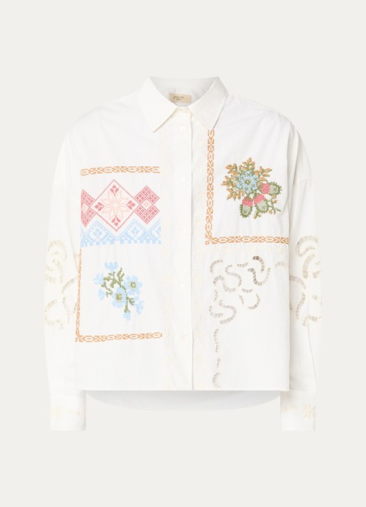 Max Mara Blouse met borduring en opengewerkt detail - voorkant wit