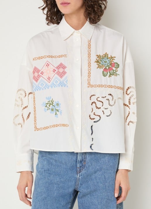 Max Mara Blouse met borduring en opengewerkt detail