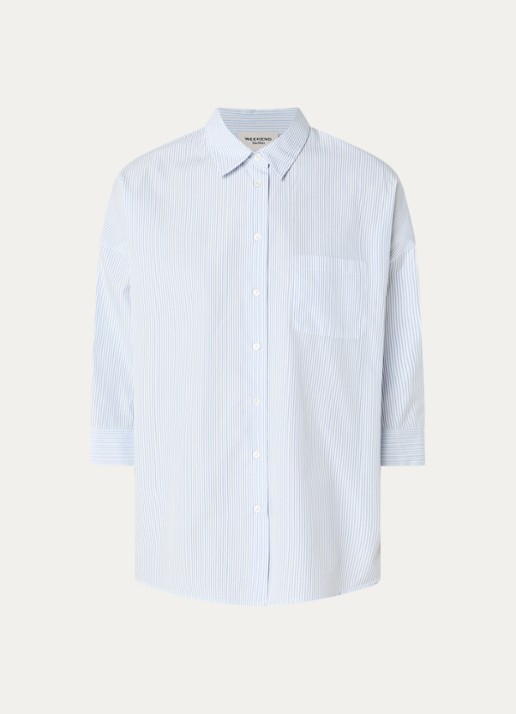 Max Mara Blouse met borstzak - voorkant lichtblauw