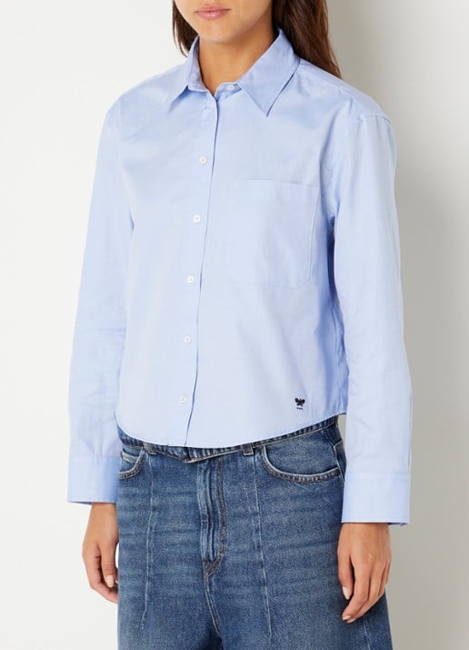 Max Mara Blouse met borstzak - detail 3 lichtblauw