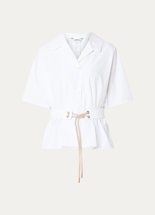 Max Mara Blouse met ceintuur en vleermuismouwen - voorkant 3 wit