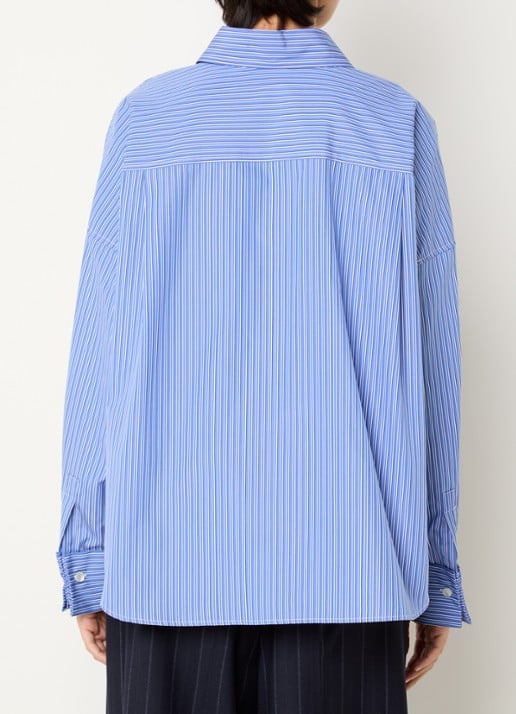 Max Mara Blouse met streepprint - achterkant kobaltblauw
