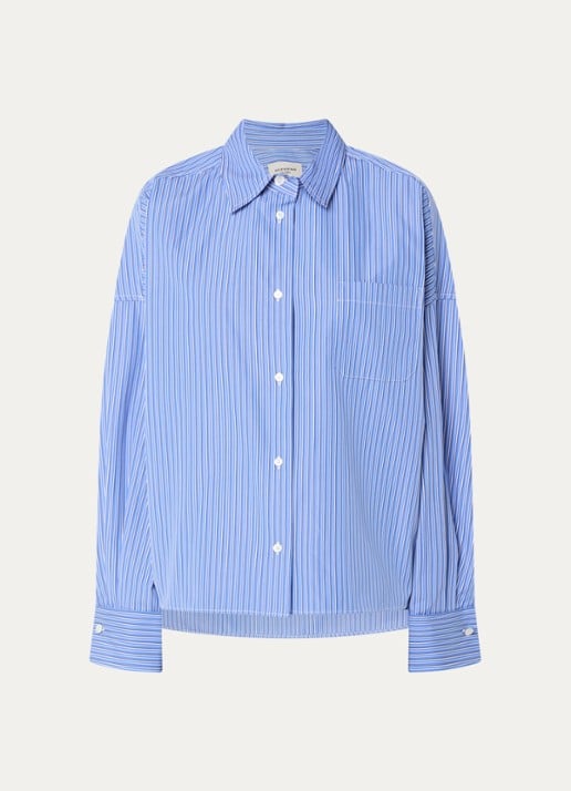 Max Mara Blouse met streepprint - voorkant 3 kobaltblauw