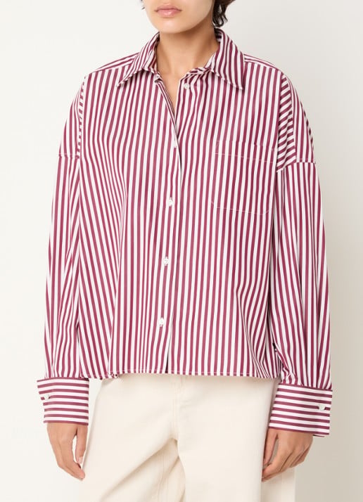 Max Mara Blouse met streepprint - detail 3 bordeauxrood
