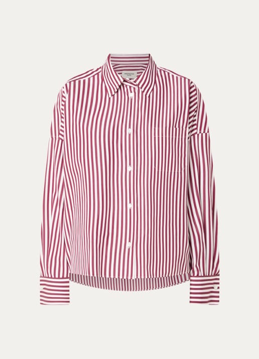 Max Mara Blouse met streepprint - voorkant bordeauxrood