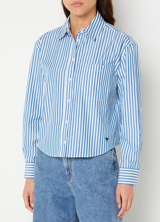 Max Mara Blouse met streepprint - detail 2 blauw