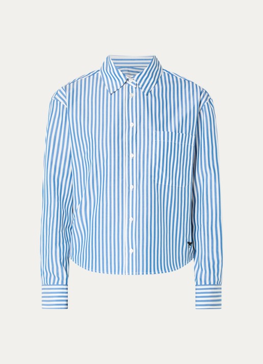Max Mara Blouse met streepprint - voorkant 3 blauw