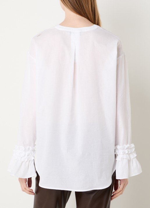Max Mara Blouse met V-hals en trompetmouw - achterkant 4 wit