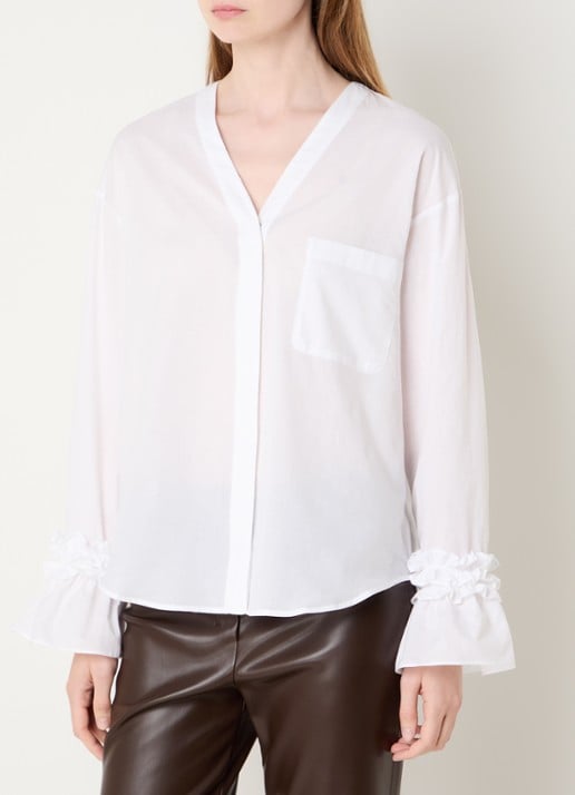 Max Mara Blouse met V-hals en trompetmouw