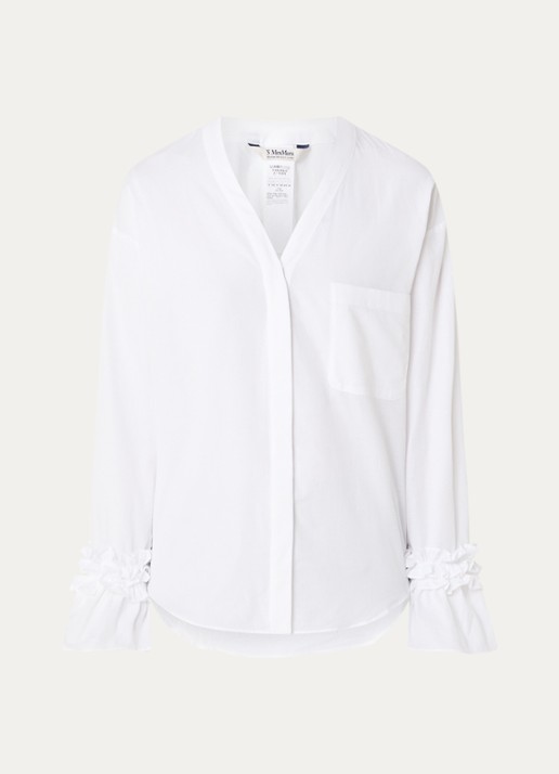 Max Mara Blouse met V-hals en trompetmouw - voorkant wit