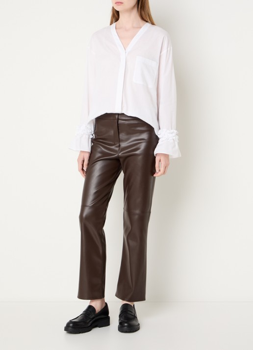 Max Mara Blouse met V-hals en trompetmouw - voorkant 2 wit
