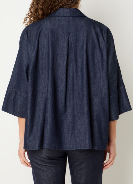 Max Mara Blouse van denim met borstzak - achterkant 4 indigo