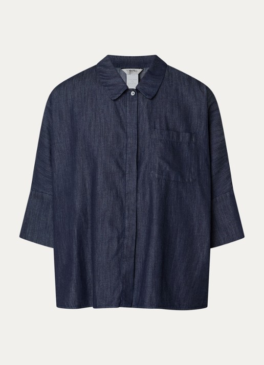 Max Mara Blouse van denim met borstzak - voorkant 2 indigo