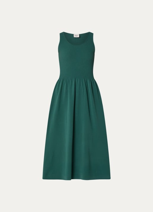 Max Mara Calibri midi jurk met ribstructuur - voorkant 3 groen