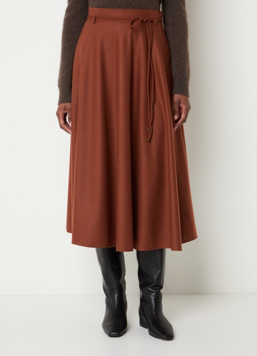 Max Mara Califfo midi plooirok van kasjmier met strikceintuur - detail 2 steenrood