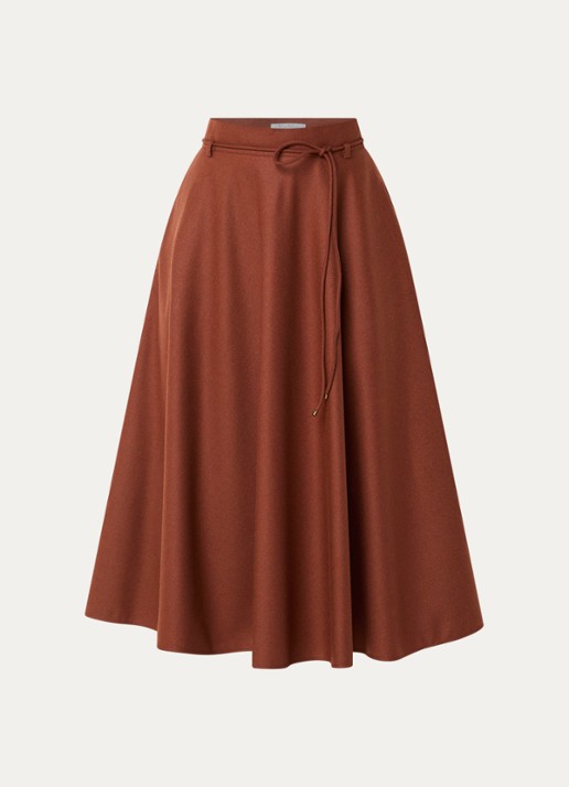 Max Mara Califfo midi plooirok van kasjmier met strikceintuur - voorkant 3 steenrood