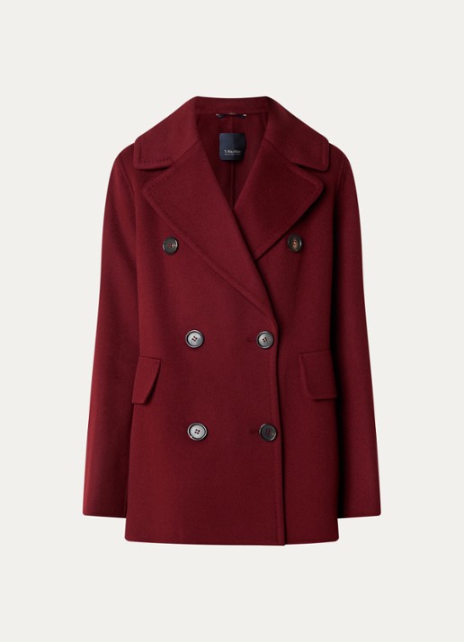 Max Mara Camilla double-breasted mantel van scheerwol - voorkant 2 bordeauxrood