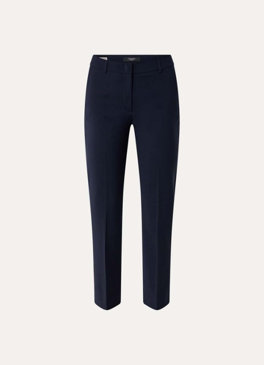 Max Mara Canon mid waist straight fit pantalon van scheerwol met steekzakken - voorkant donkerblauw