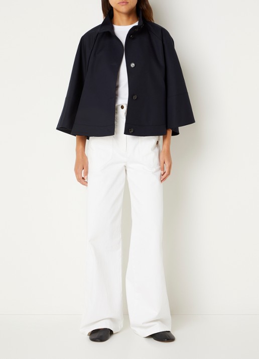 Max Mara Cape met steekzakken - voorkant 3 donkerblauw