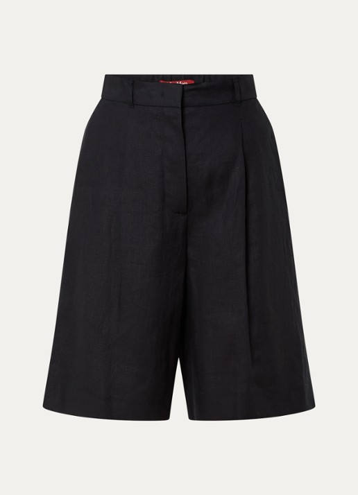 Max Mara Caravan high waist wide leg korte broek van linnen - voorkant 2 zwart