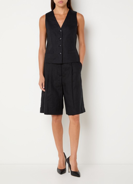 Max Mara Caravan high waist wide leg korte broek van linnen - voorkant 3 zwart