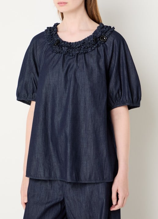 Max Mara Catia tuniek van denim met ballonmouw en strass