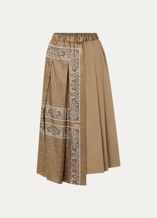 Max Mara Ceci midi plooirok met paisley dessin en asymmetrische zoom - voorkant 2 lichtbruin