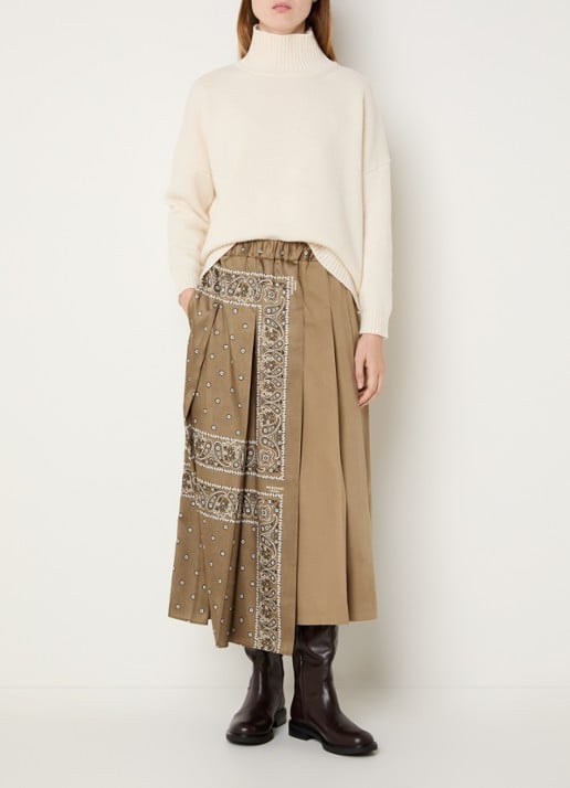 Max Mara Ceci midi plooirok met paisley dessin en asymmetrische zoom - voorkant 3 lichtbruin