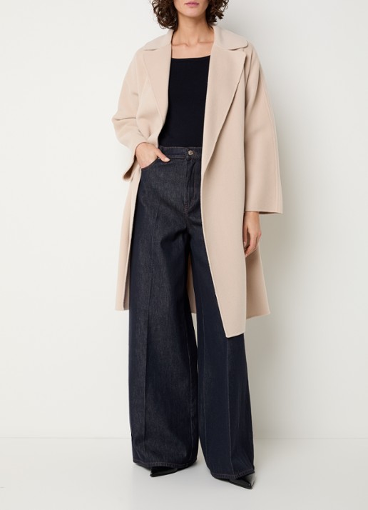 Max Mara Civada mantel in wolblend met steekzakken - voorkant 3 zand