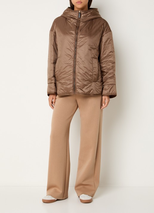 Max Mara Cleo oversized gewatteerd jack met capuchon en waterafstotende coating - voorkant 4 lichtbruin
