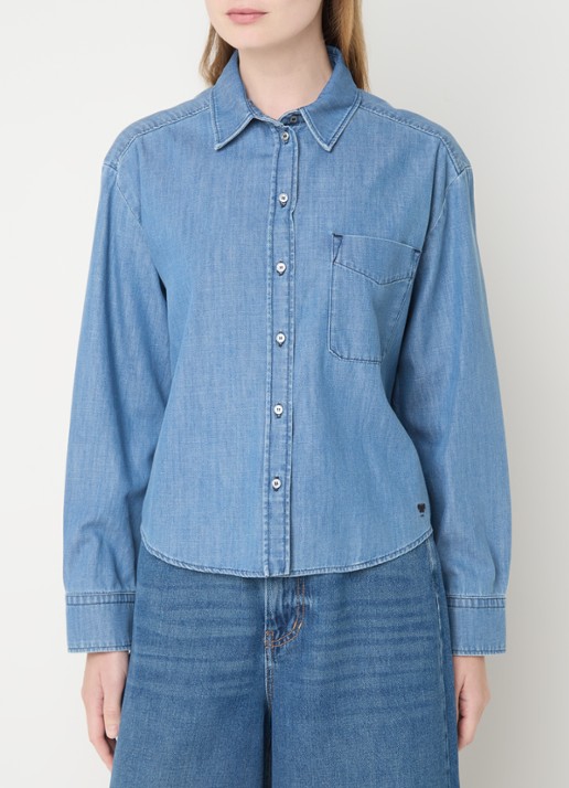Max Mara Clio blouse van chambray met borstzak - detail indigo