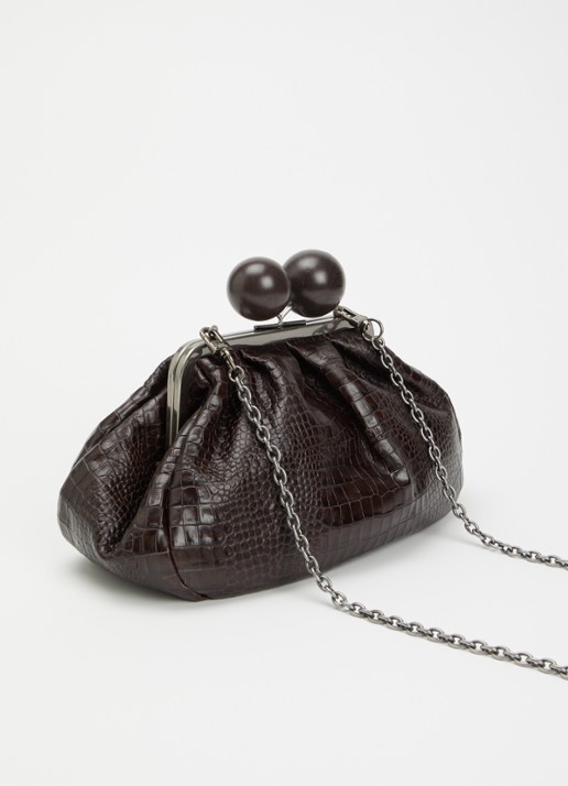 Max Mara Clutch van leer met afneembare schouderriem - achterkant 5 donkerbruin