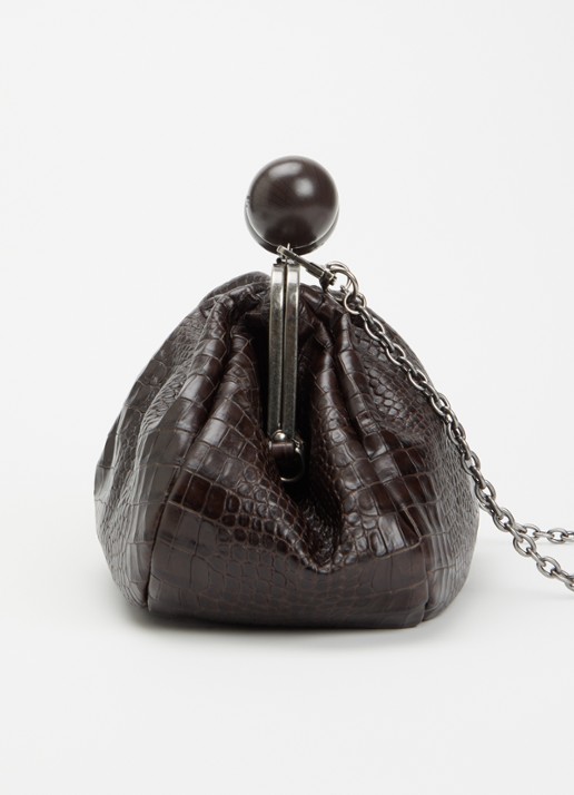 Max Mara Clutch van leer met afneembare schouderriem - detail 3 donkerbruin