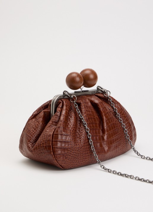 Max Mara Clutch van leer met afneembare schouderriem - achterkant roodbruin