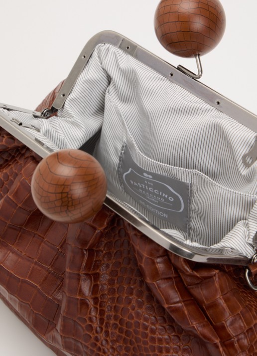 Max Mara Clutch van leer met afneembare schouderriem - detail 3 roodbruin
