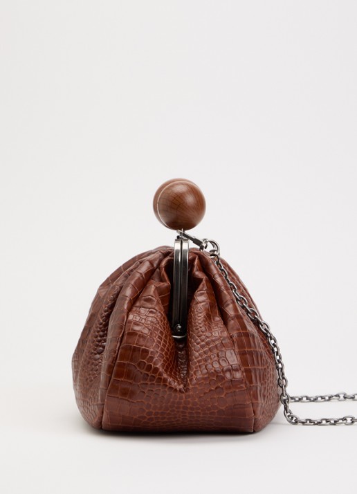 Max Mara Clutch van leer met afneembare schouderriem - detail 4 roodbruin