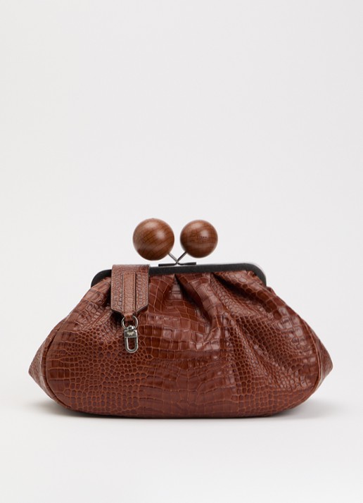 Max Mara Clutch van leer met afneembare schouderriem - voorkant 2 roodbruin