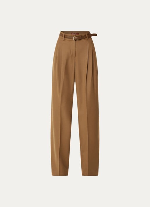 Max Mara Cocco high waist wide fit pantalon van wol - voorkant 2 lichtbruin