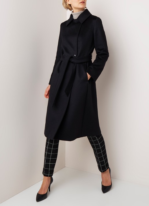 Max Mara Collage mantel in wolblend met strikceintuur - voorkant 5 zwart