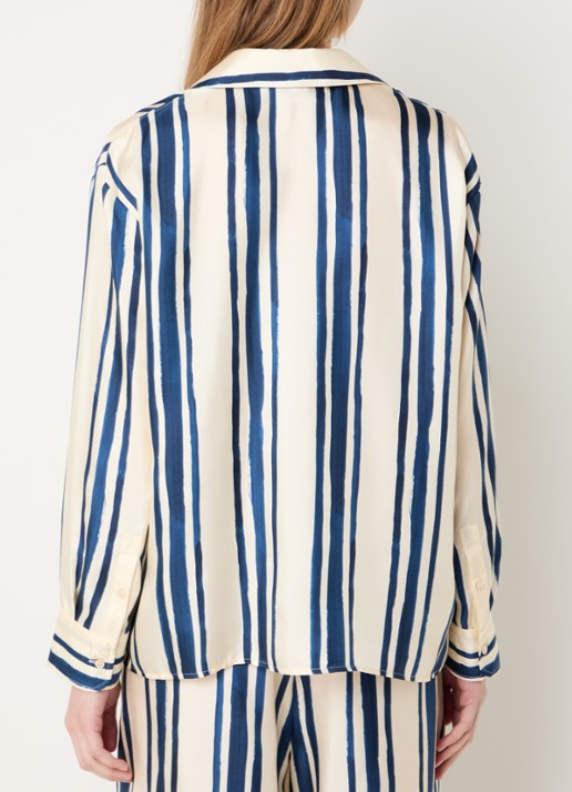 Max Mara Corona blouse van zijde met streepprint - achterkant blauw
