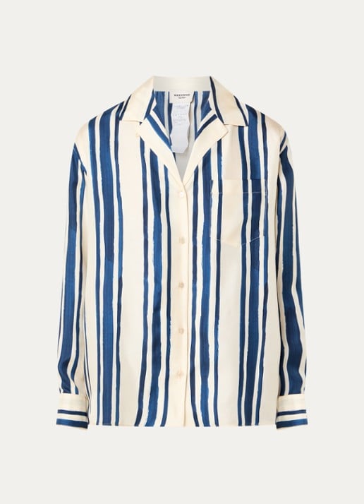 Max Mara Corona blouse van zijde met streepprint - voorkant 2 blauw