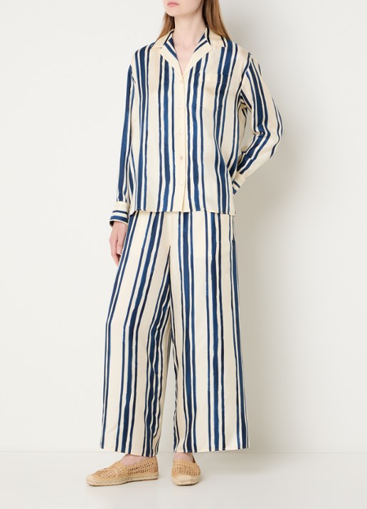 Max Mara Corona blouse van zijde met streepprint - voorkant 3 blauw