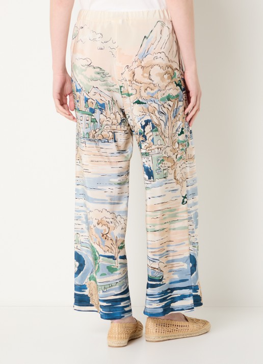 Max Mara Curva high waist straight fit broek van zijde met print - achterkant lichtblauw