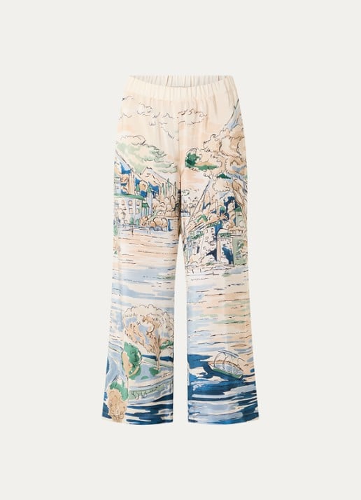 Max Mara Curva high waist straight fit broek van zijde met print - voorkant 3 lichtblauw