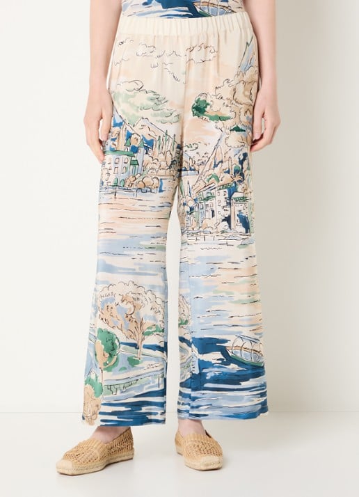 Max Mara Curva high waist straight fit broek van zijde met print
